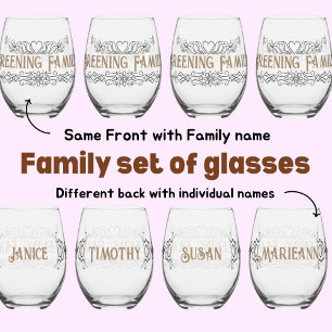 Familieset van wijnglazen met namen Moederdag Wijnglas Zonder Voet