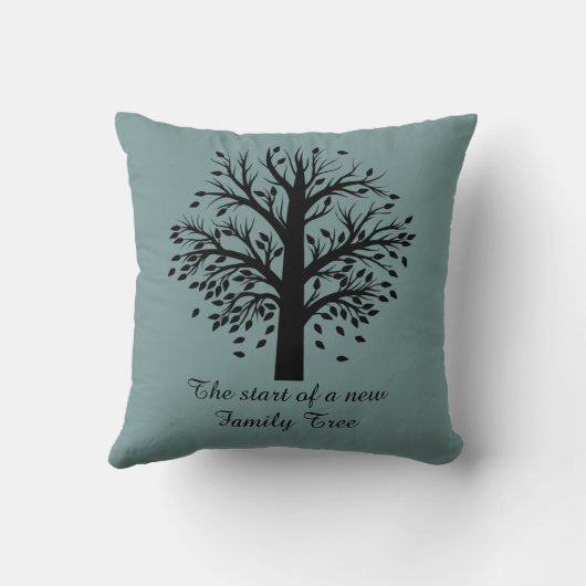 Familiestructuur, zwarte boom op blauw, 8 namen en kussen (Achterkant)