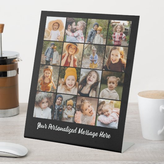 Familietekst Modern Gepersonaliseerd 16 Fotocollag Reclamebord Met Voetstuk (Insitu)