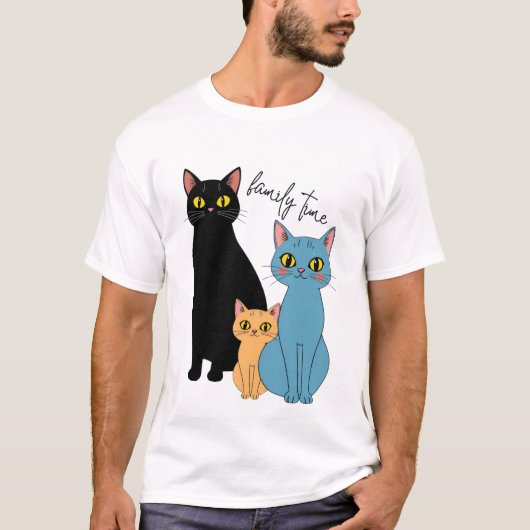 FAMILIETIJD katten liefhebbers T-shirt (Voorkant)