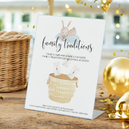 Familietradities Een Bunny Blue Baby shower Reclamebord Met Voetstuk