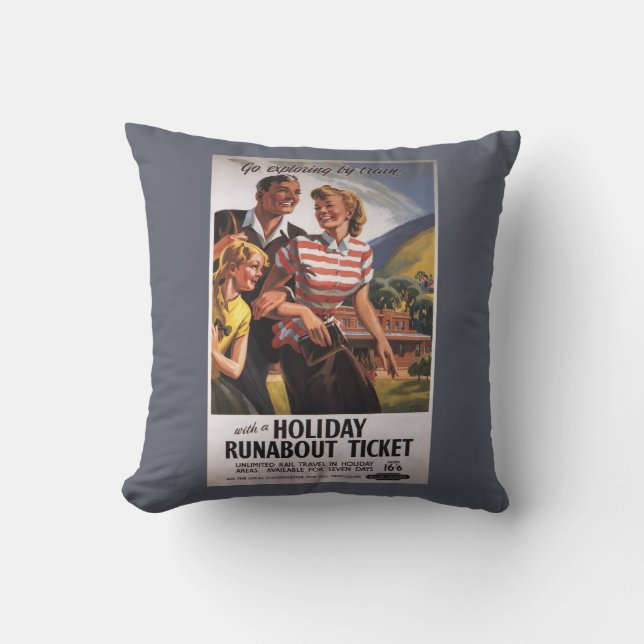 Familietrio op vakantiebesparingen kussen (Voorkant)