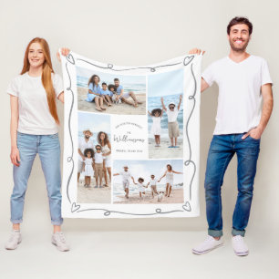 Familievakantie 4 foto collage handgetekende Doodl Fleece Deken