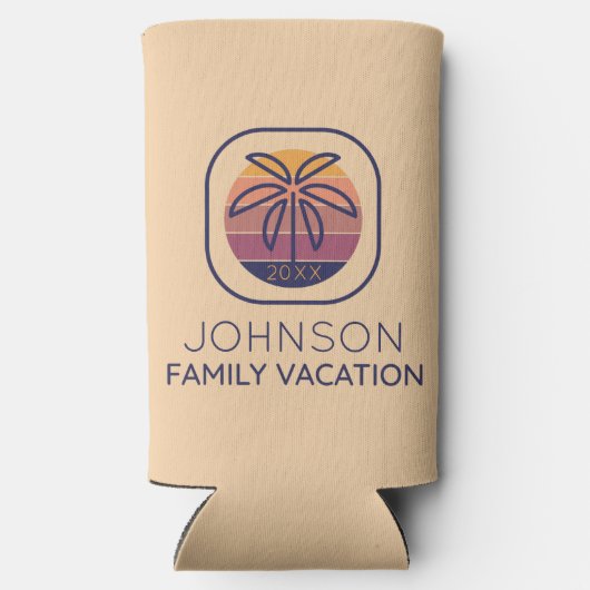 Familievakantie - Aangepaste palmboom Seltzer Blikjeskoeler (Achterkant)