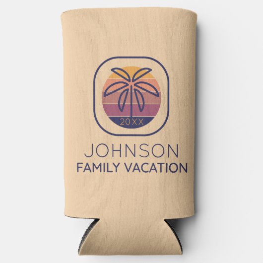 Familievakantie - Aangepaste palmboom Seltzer Blikjeskoeler (Voorkant)