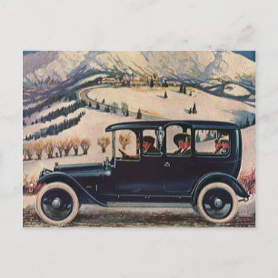 familievakantie in Antiek auto Briefkaart