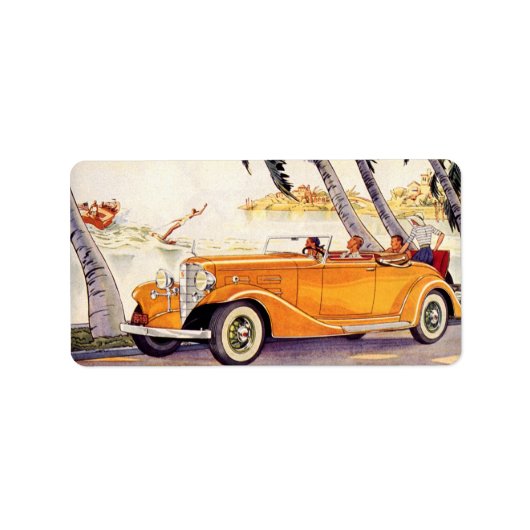  familievakantie in een converteerbare auto etiket (Voorkant)