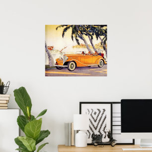 familievakantie in een converteerbare auto poster