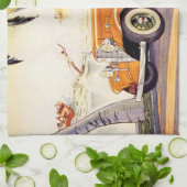 familievakantie in een converteerbare auto theedoek (Gevouwen)