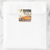  familievakantie in een converteerbare auto vierkante sticker (Tas)