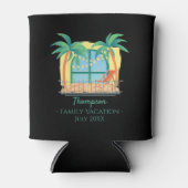 Familievakantie met namen en Initiaal-strand Blikjeskoeler (Voorkant)