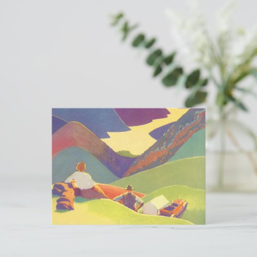  familievakantie, picknick in de bergen briefkaart (Staand voorkant)