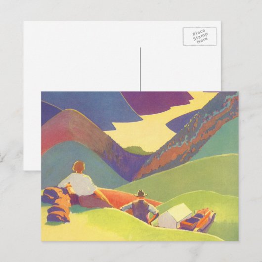  familievakantie, picknick in de bergen briefkaart (Voorkant / Achterkant)