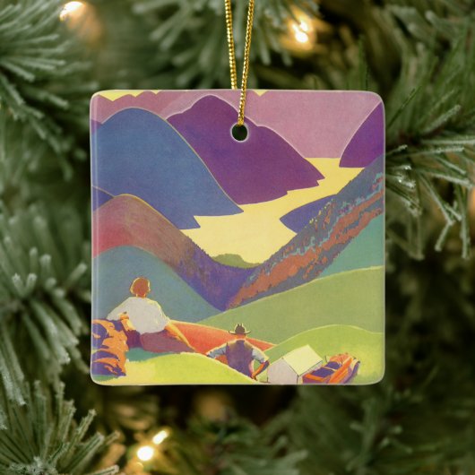  familievakantie, picknick in de bergen keramisch ornament (Boom)