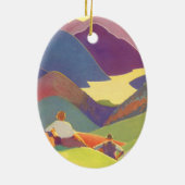  familievakantie, picknick in de bergen keramisch ornament (Achterkant)