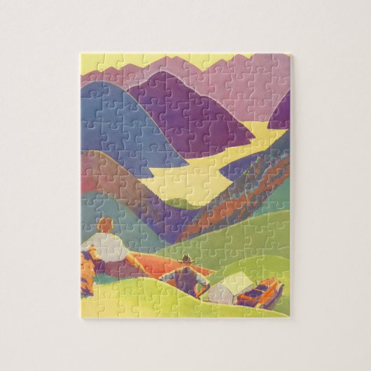 familievakantie, picknick in de bergen legpuzzel (Verticaal)