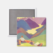  familievakantie, picknick in de bergen magneet (Voorkant / Achterkant)