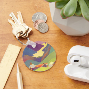 familievakantie, picknick in de bergen sleutelhanger