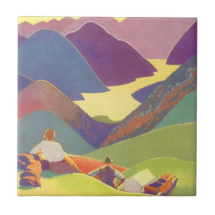  familievakantie, picknick in de bergen tegeltje