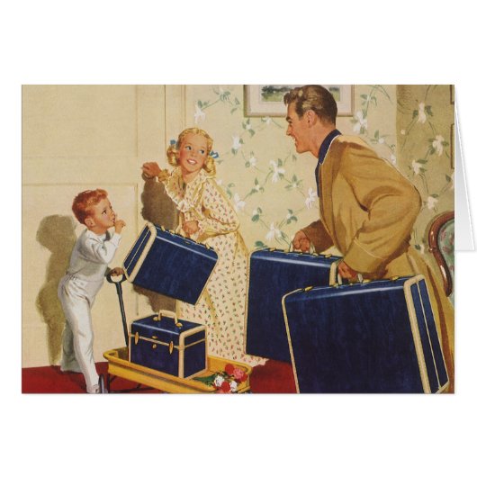  familievakantie, vader, Kinderen en koffers (Voorkant Horizontaal)