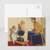  familievakantie, vader, Kinderen en koffers Briefkaart (Voorkant / Achterkant)
