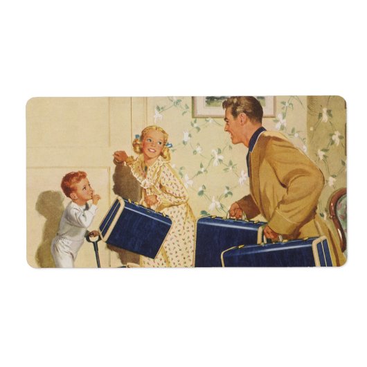familievakantie, vader, Kinderen en koffers Etiket (Voorkant)