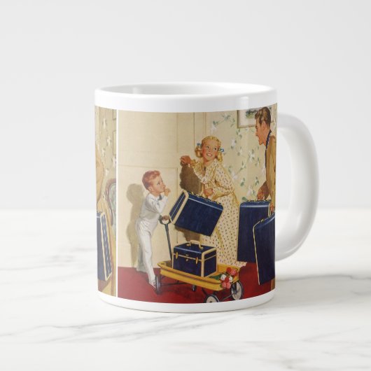  familievakantie, vader, Kinderen en koffers Grote Koffiekop (Voorkant rechts)