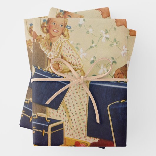  familievakantie, vader, Kinderen en koffers Inpakpapier Vel (In situ)