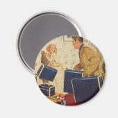  familievakantie, vader, Kinderen en koffers Magneet (Voorkant / Achterkant)