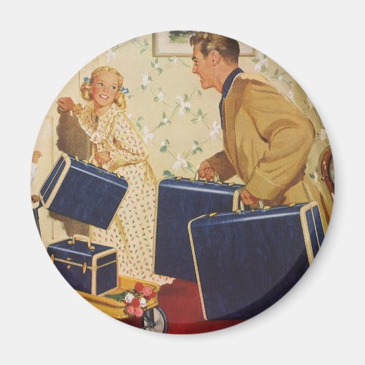  familievakantie, vader, Kinderen en koffers Magneet (Voorkant)