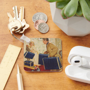 familievakantie, vader, Kinderen en koffers Sleutelhanger