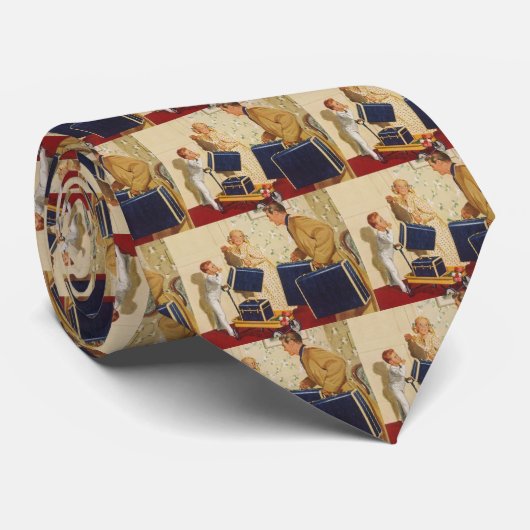  familievakantie, vader, Kinderen en koffers Stropdas (Opgerold)