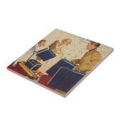  familievakantie, vader, Kinderen en koffers Tegeltje (Zijkant)