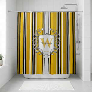 Familiewapen Geel Zwart Witte Streep Monogram Douchegordijn