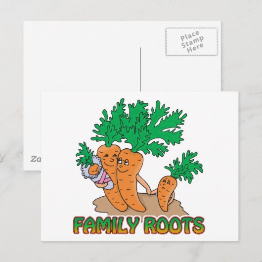 familiewortels schattige wortel familie cartoon briefkaart (Voorkant / Achterkant)
