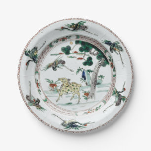 Famille verte porcelain chinoiserie kraanhert papieren bordje