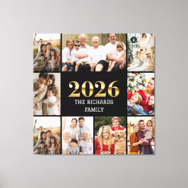 Family 2026 Photo Collage Custom Script Name Canvas Afdruk