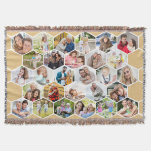 Family 28 Photo Collage Honey Beige Honeycomb Deken
