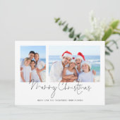 Family 2 het Manuscript van de Foto Merry Kerstmis Feestdagenkaart (Staand voorkant)