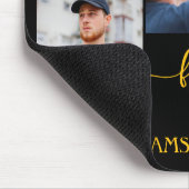 family 3 photo collage black gold script magnet muismat (Hoek)