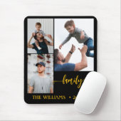 family 3 photo collage black gold script magnet muismat (Met muis)