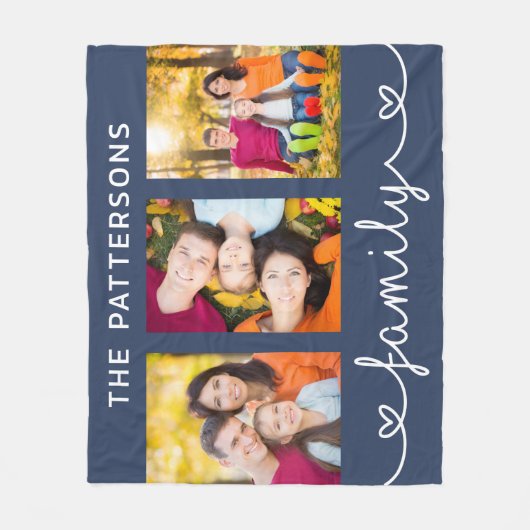 Family 3 Photo Template Personalized Script Fleece Deken (Voorkant)