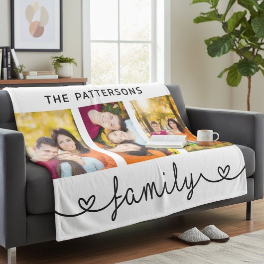 Family 3 Photo Template Personalized Script Fleece Deken