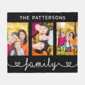 Family 3 Photo Template Personalized Script Fleece Deken (Voorkant (Horizontaal))