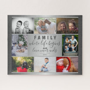 Family 8 Photo Collage Silver Gezegde Trendy Scrip Legpuzzel