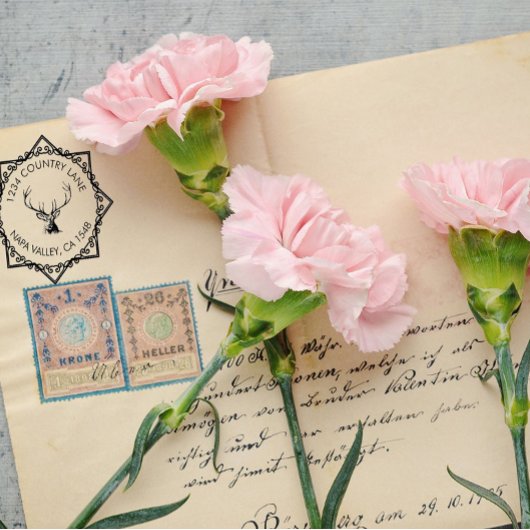 Family Address Stamp With Deer Logo Zelfinktende Stempel