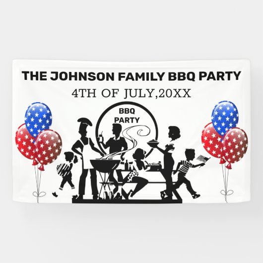Family BBQ Party Black Red White en Blue Banner (Horizontaal)
