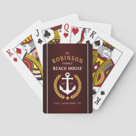 Family Beach House Anchor Gold Laurel Burgundy Pokerkaarten