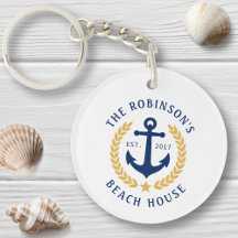 Family Beach House Anchor Gold Laurel Star 2 Sided
