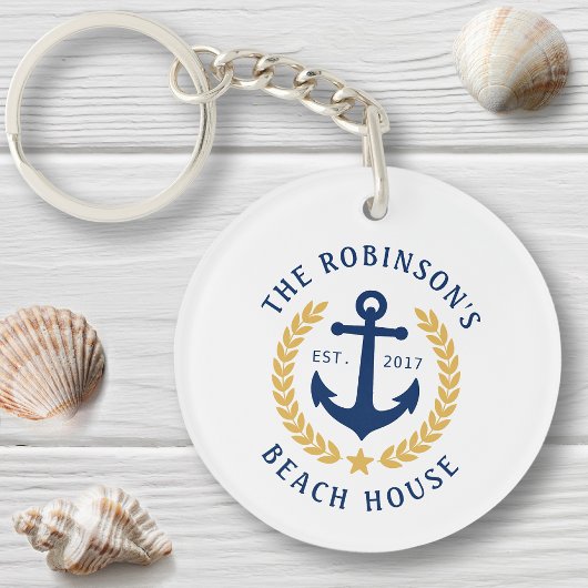Family Beach House Anchor Gold Laurel Star 2 Sided Sleutelhanger